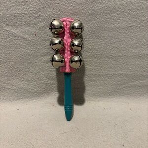 Vintage 12 Sleigh Bells Musical Grogger hand held wood handle chincalho colorful